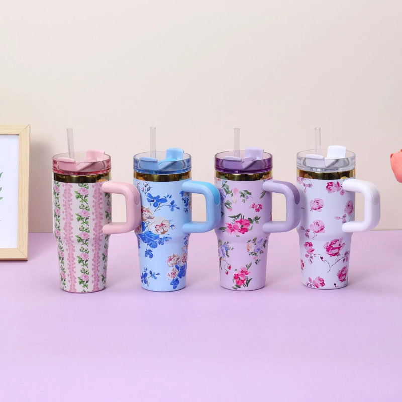 Floral Printed Tumbler with Straw - Image 2