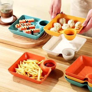 Dumpling Plate with Sauce Compartment - Pack of 4